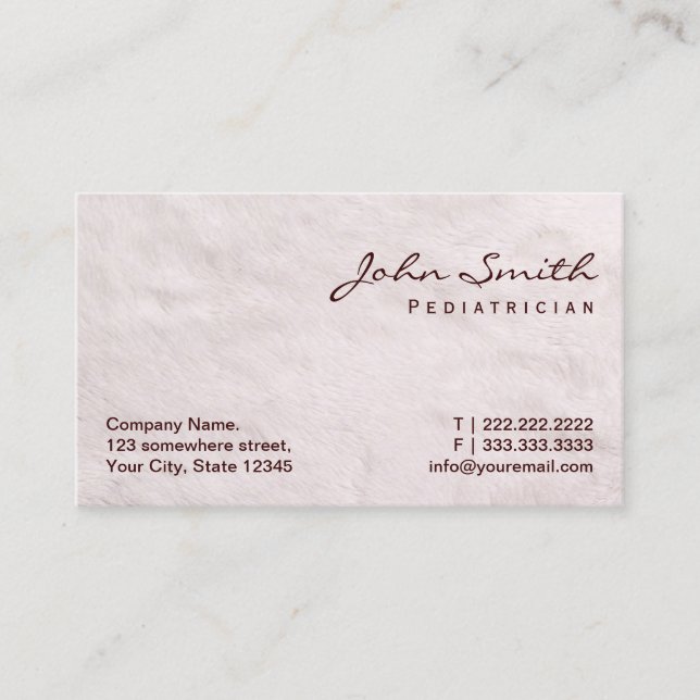 Paediatrician White Fur Background Business Card (Front)