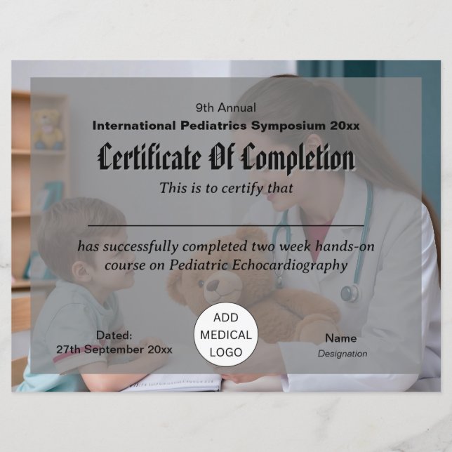 Paediatrics Child Physician Conference Certificate (Front)