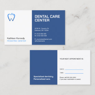 Paediatrics Dentist Dental Practice Appointment Card