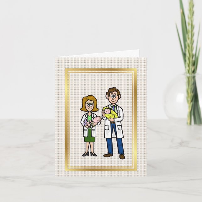 Paediatrics Male Female Doctors with Babies Card (Front)