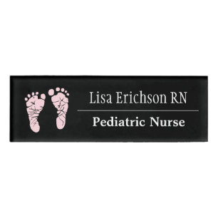 Paediatrics Nurse Black Pink Name Tag