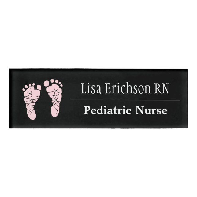 Paediatrics Nurse Black  Pink Name Tag (Front)