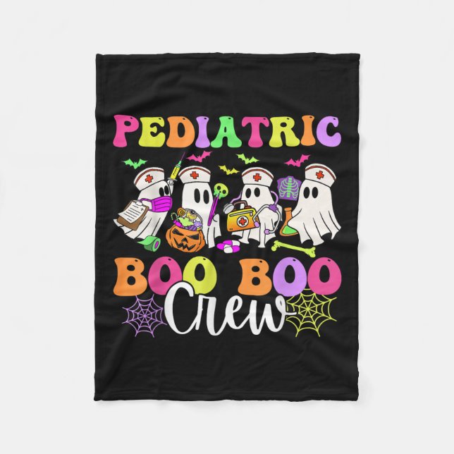 Paediatrics Nurse Boo-boo Crew Ghost Nurse Hallowe Fleece Blanket (Front)
