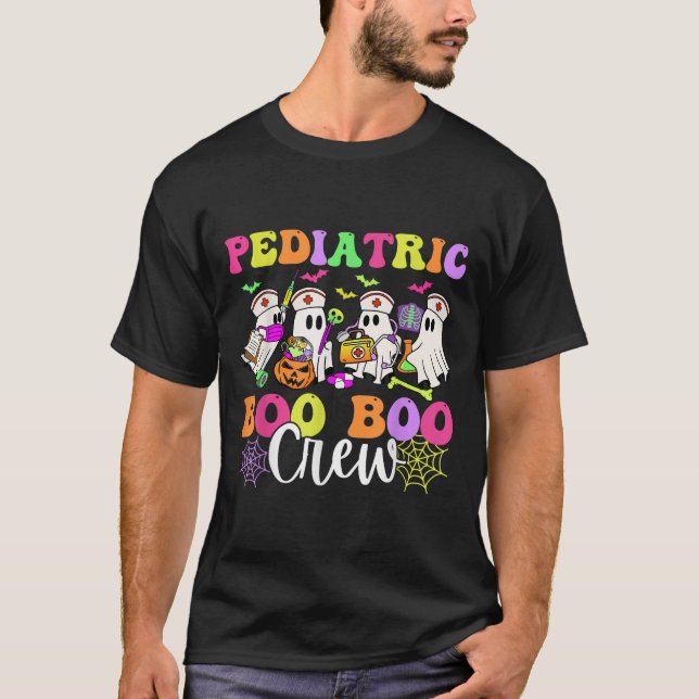 Paediatrics Nurse Boo-boo Crew Ghost Nurse Hallowe T-Shirt (Front)