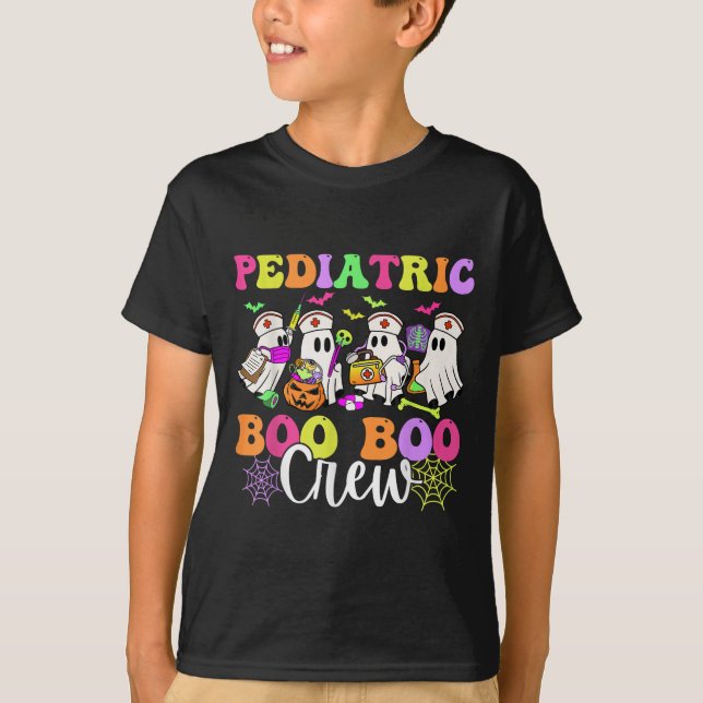 Paediatrics Nurse Boo-boo Crew Ghost Nurse Hallowe T-Shirt (Front)