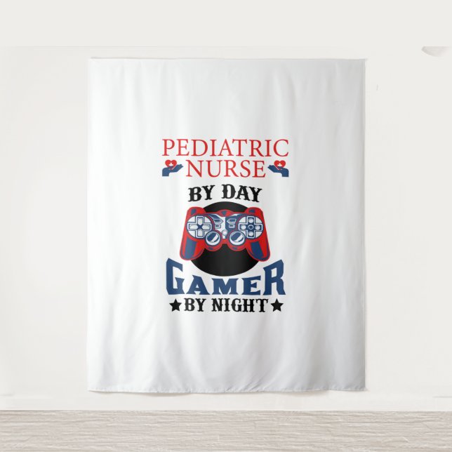 Paediatrics Nurse By Day Gamer By Night -Paediatri Tapestry (Front)