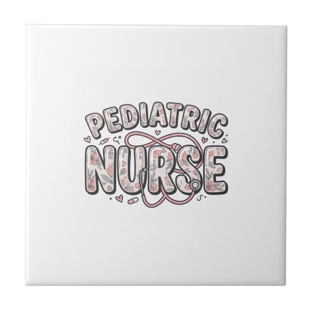 Paediatrics Nurse Floral Vintage Engraving Design_ Tile (Front)