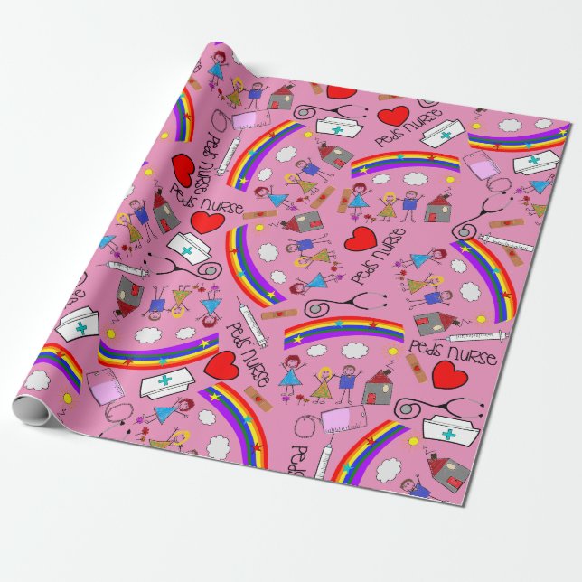 Paediatrics Nurse Gift Wrap Kids Art Theme (Unrolled)