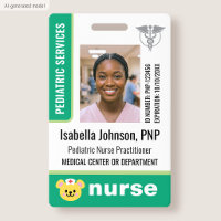 Paediatrics Nurse ID Badge Photo Logo Bear Green