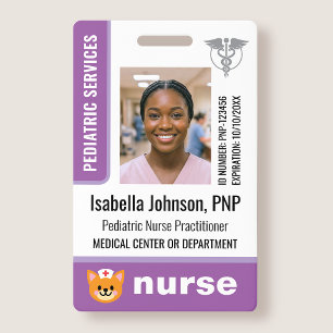 Paediatrics Nurse ID Badge Photo Logo Cat Purple