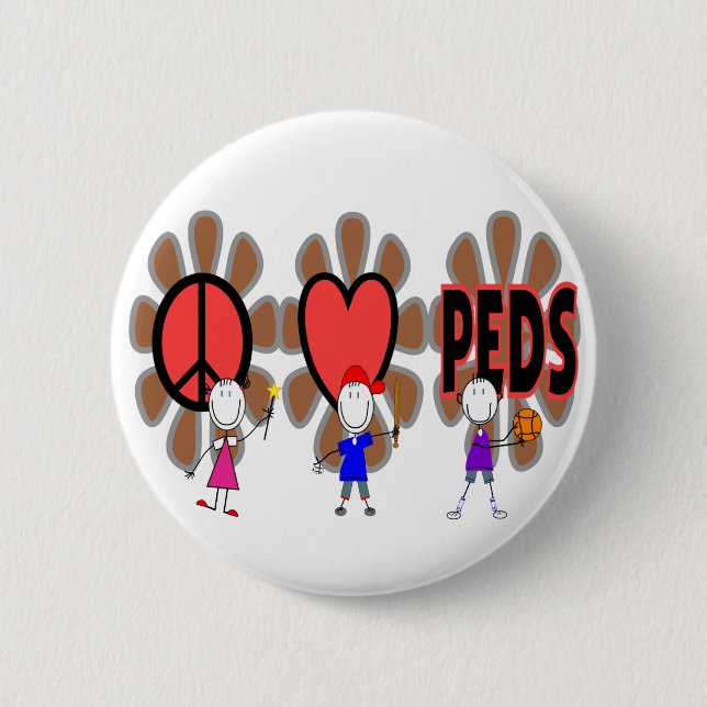 Paediatrics Nurse--"Peace Love Paediatrics" Cute 6 Cm Round Badge (Front)