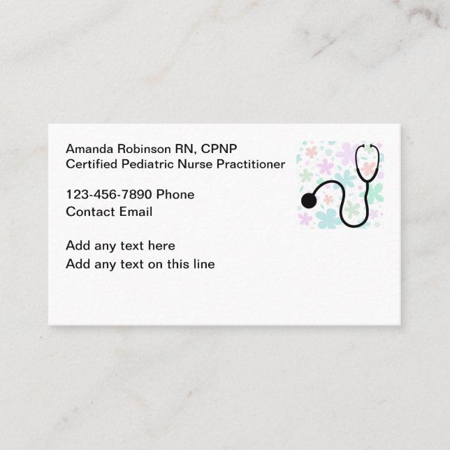 Paediatrics Nurse Practitioner Business Cards (Front)