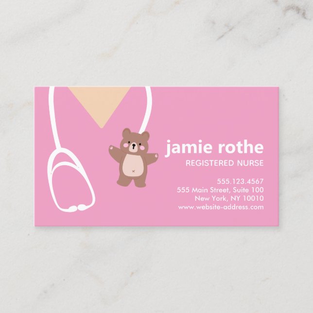 Paediatrics Nurse Scrubs Teddy Bear  Business Card (Front)