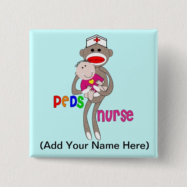 Paediatrics Nurse Sock Monkey Design 15 Cm Square Badge (Front)