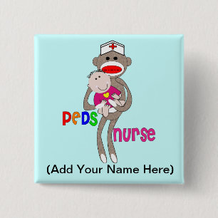 Paediatrics Nurse Sock Monkey Design 15 Cm Square Badge