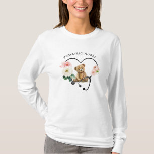 Paediatrics Nurse Teddy Bear Floral Stethoscope T-Shirt