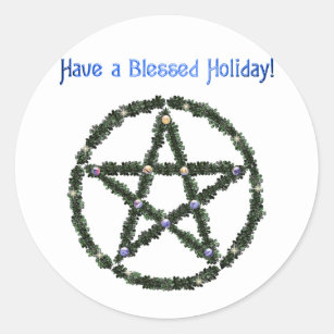 Pagan Blessed Holiday Yule Wreath Pentacle Classic Round Sticker
