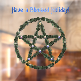 Pagan Blessed Holiday Yule Wreath Pentacle Window Cling