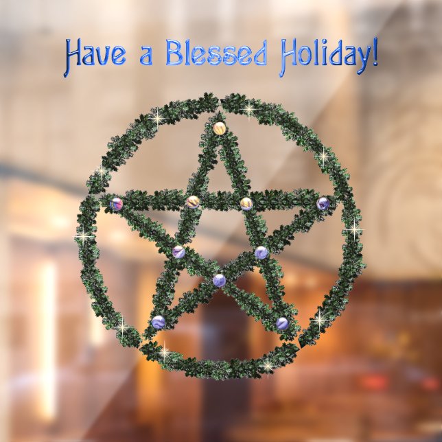 Pagan Blessed Holiday Yule Wreath Pentacle Window Cling (Sheet 2)