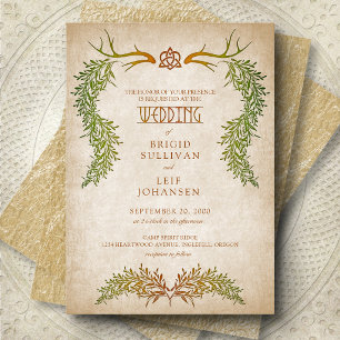 Pagan Celtic Autumn Foliage Wedding Invitation
