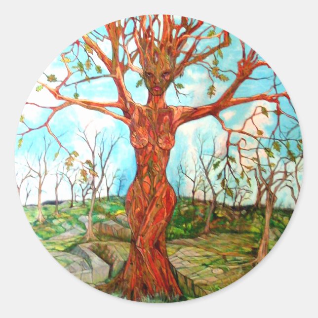 Pagan Dryad Tree Goddess Wiccan Nature Art Classic Round Sticker (Front)