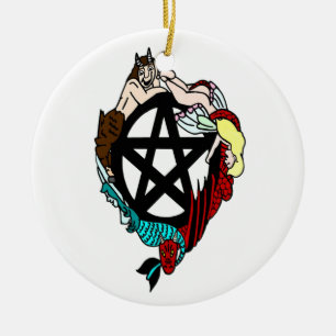 Pagan Elemental Faerie Pentacle Ceramic Tree Decoration