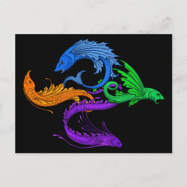Pagan Flying Fish Earth Air Fire Water Postcard (Front)