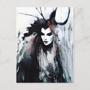 Pagan Goddess Black Ink Painting Postcard