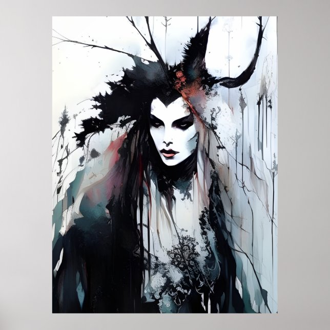 Pagan Goddess Black Ink Painting Poster (Front)