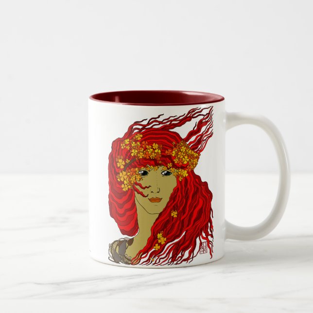 Pagan Greek Fire Goddess Hestia Wiccan Art Two-Tone Coffee Mug (Right)