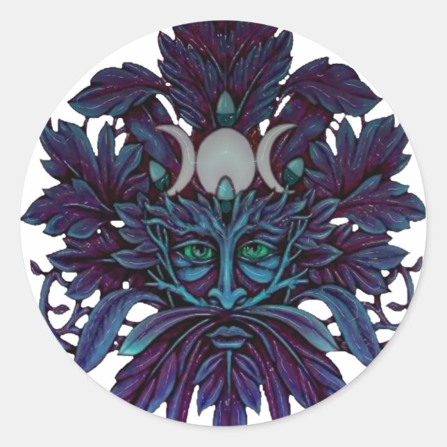Pagan Green Man Triple Moon Wiccan God Classic Round Sticker (Front)