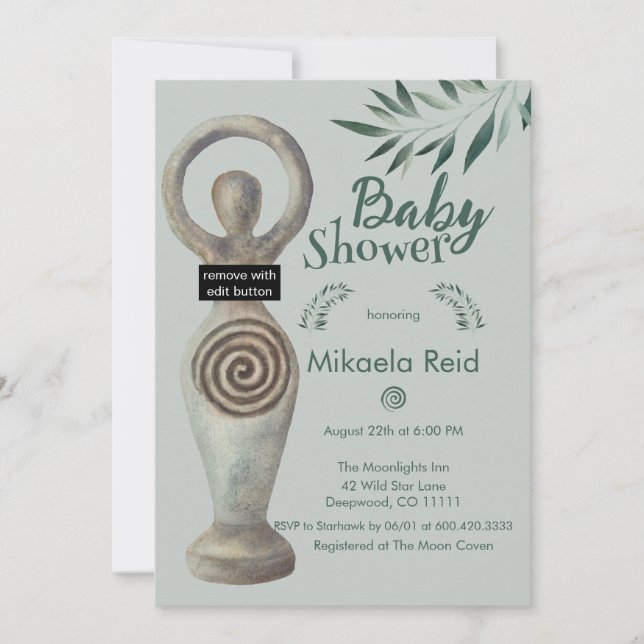 Pagan Mother Goddess With Leaves Baby Shower Invitation (Front)