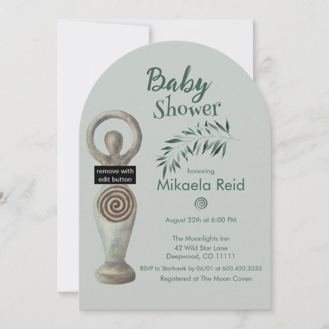 Pagan Mother Goddess With Leaves Baby Shower Invitation (Front)