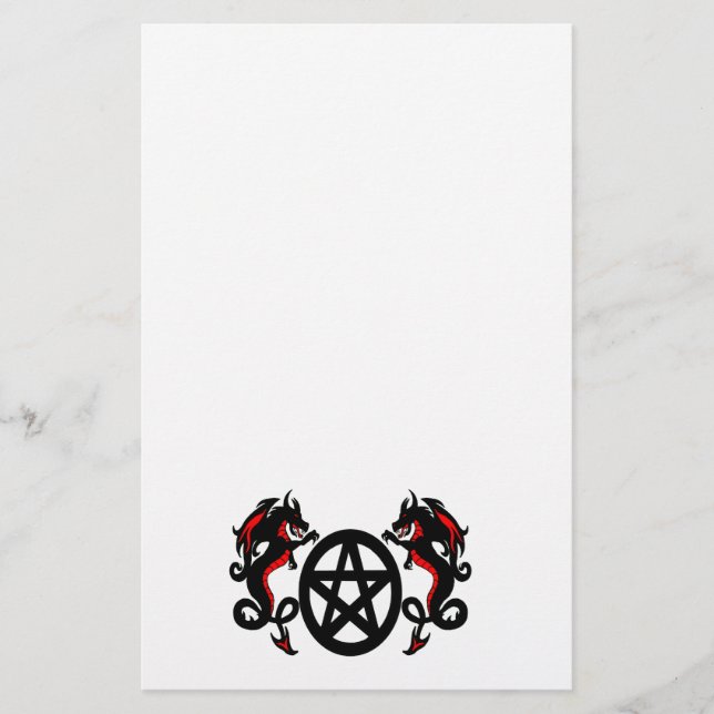 Pagan Pentacle and Red Dragons Stationery (Front)
