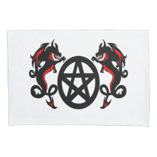 Pagan Pentacle and Two Red and Black Dragons Pillowcase
