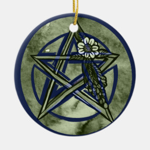 Pagan Pentacle Pentagram Green Witch Nature Lover Ceramic Tree Decoration