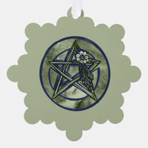 Pagan Pentacle Pentagram Green Witch  Nature Lover Tree Decoration Card