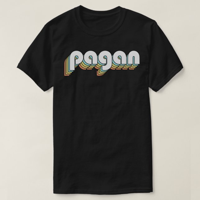Pagan Retro Rainbow Typography Faded Style T-Shirt (Design Front)