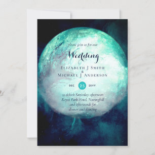 Pagan Teal Moon Gothic Wedding Invite