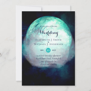 Pagan Teal Moon Gothic Wedding Invite