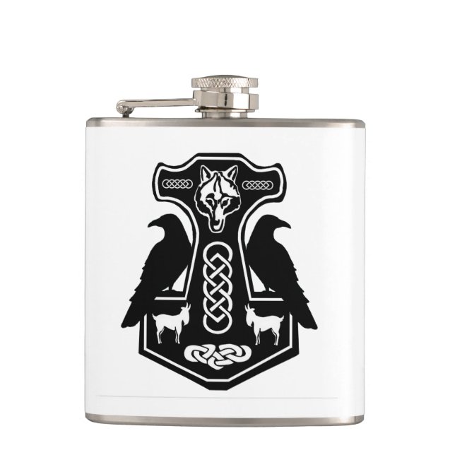 Pagan Thor Hammer with Ravens Flask (Front)