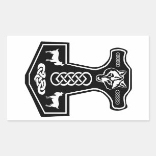 Pagan Thor's Hammer with Wolf and Goats Rectangular Sticker
