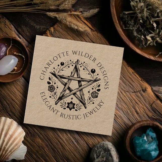 Pagan Wiccan Rustic Kraft Jewellery Designer Square Business Card (Creator Uploaded)