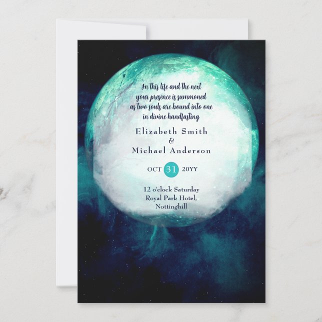 Pagan Wiccan Teal Moon Gothic Handfasting Invite (Front)