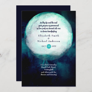 Pagan Wiccan Teal Moon Gothic Handfasting Invite