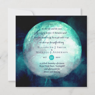 Pagan Wiccan Teal Moon Gothic Handfasting Invite
