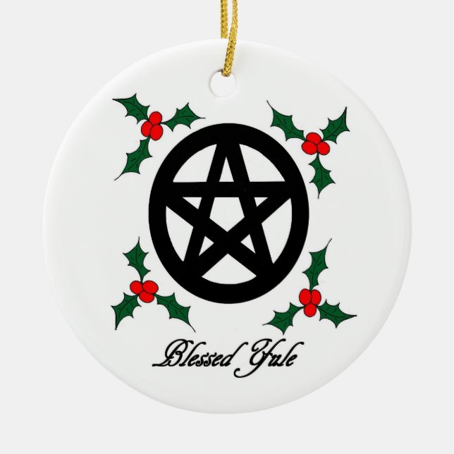 Pagan Yule Ornament with Pentacle and Mistletoe (Front)
