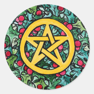 Pagan Yule Pentagram Classic Round Sticker