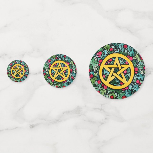 Pagan Yule Pentagram Confetti (Fronts)