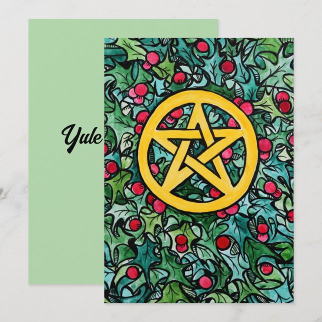 Pagan Yule Pentagram Invitation (Front/Back)